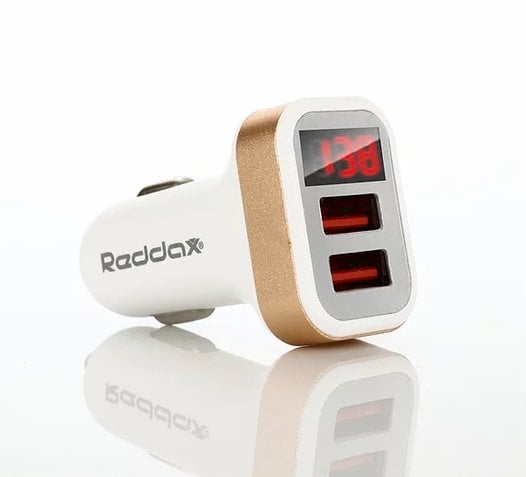 Reddax Çift Usb Led Ekran Araç Şarj Aleti 2.4A Beyaz