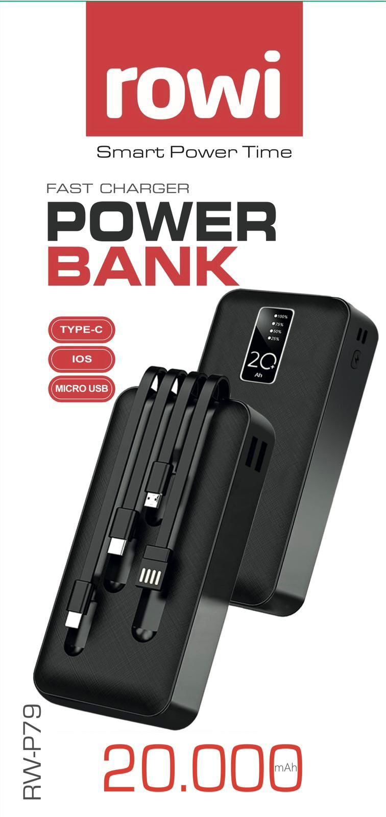 20000 mAh Dahili Kablolu Rowi Powerbank